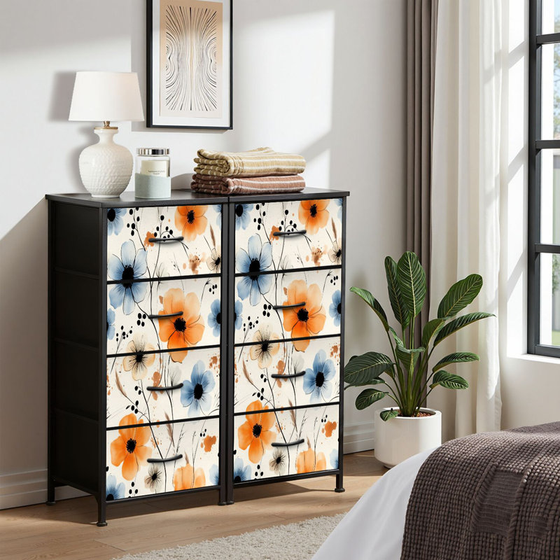 4 Drawer Dresser for Bedroom, Narrow Chest of Drawers, Wooden Top and Study Iron Frame 18"x37.5"-(WxH)