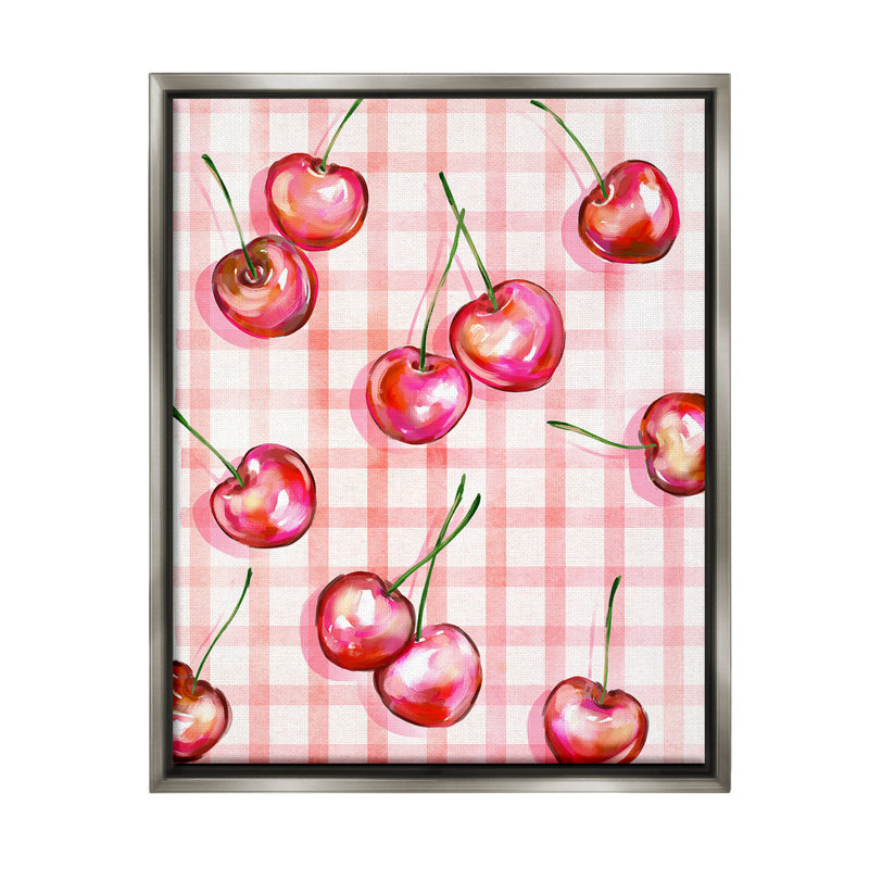 "Gingham Pattern Cherries" par Ziwei Li sur toile, Cadre flottant gris lustré, H 21 po x l 17 po