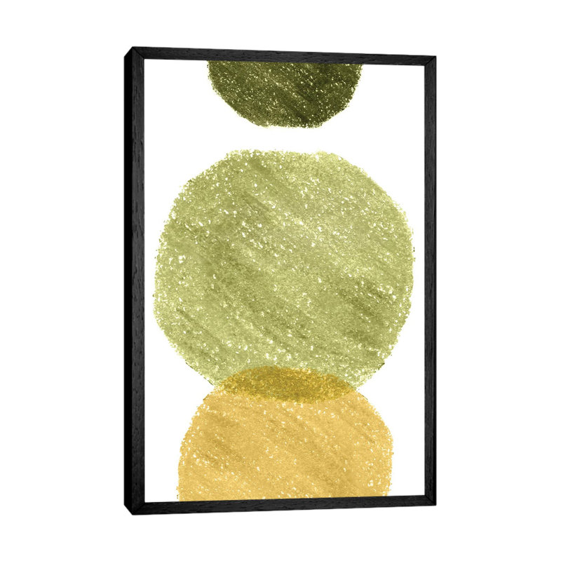 Green And Mustard Circles by Whales Way - Print on Canvas, 101.6cm H x 66.04cm W x 3.81cm D, Black Framed