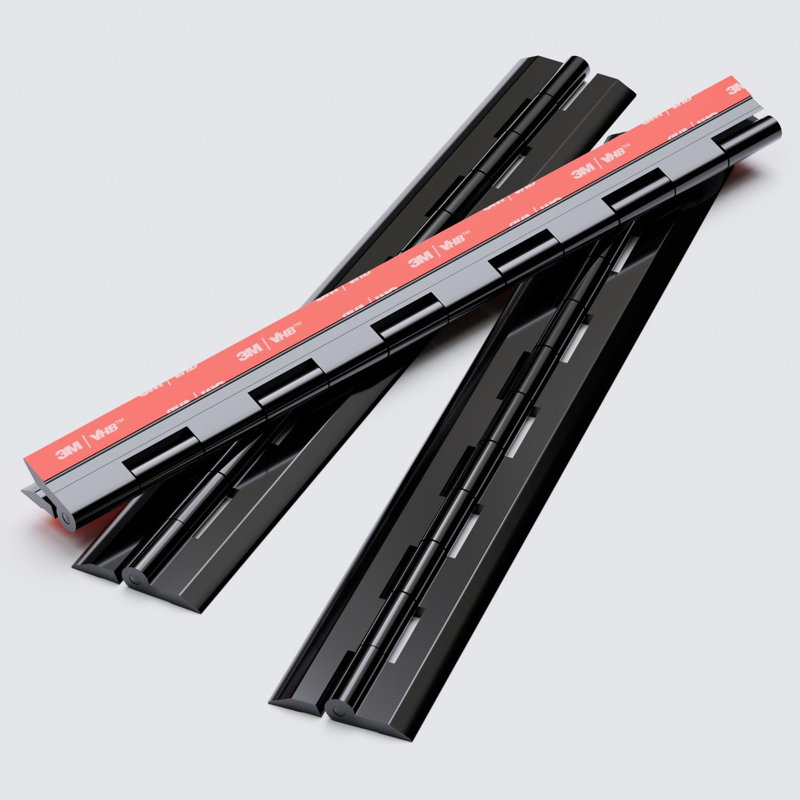 4x Black Acrylic Piano Hinges 300 mm, Self-Adhesive, No Glue Required