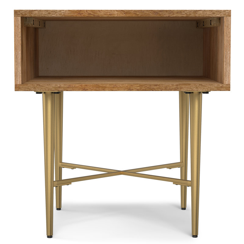 Natural Mango Wood and Gold Metal Square End Table with Storage