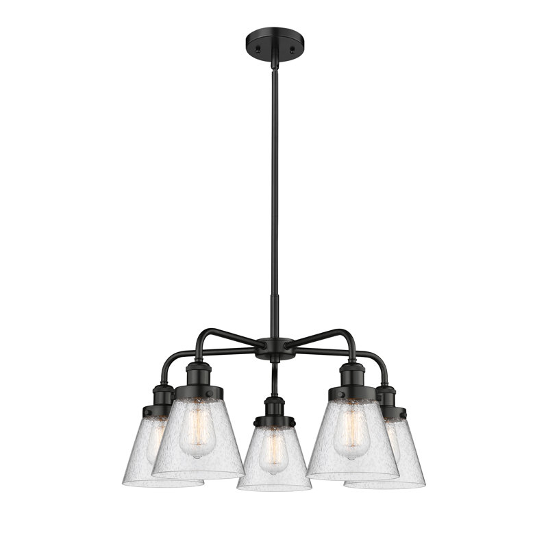 Cone 5 Light Stem Hung Chandelier, Seedy, Matte Black