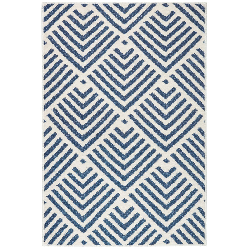 Cleo Navy Machine Printed Washable Rug, Rectangle 3' x 5'