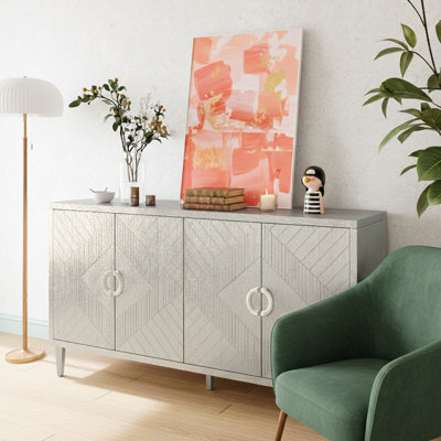 Stylish And Functional 4-Door Storage Cabinet With Pine Legs And MDF, For Living Room Bedroom,And Kitchen
