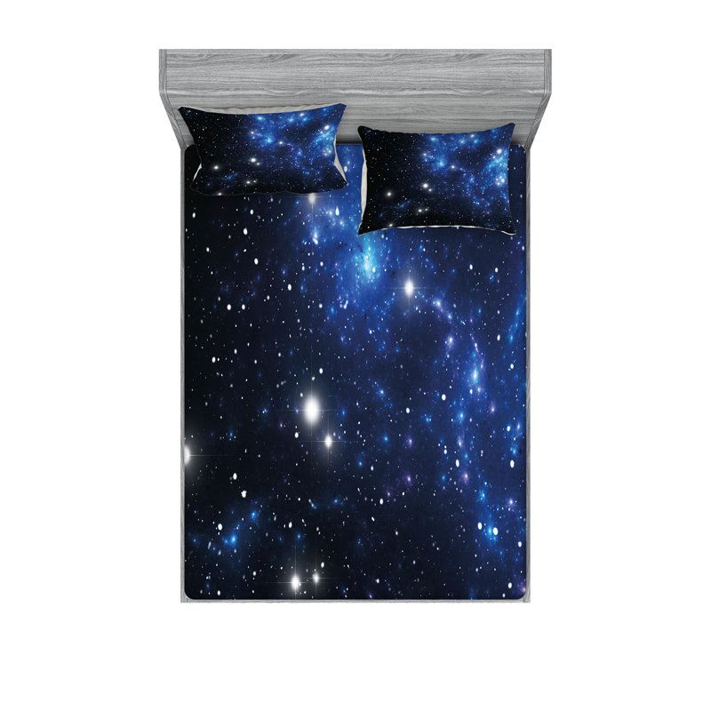 Drap-housse et coussin décoratif Ambesonne Constellation, bleu noir blanc, Ensemble de draps pour très grand lit californien