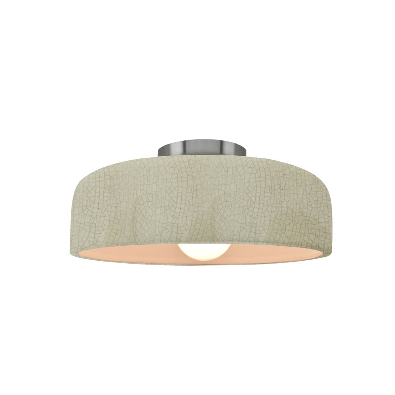 Plafonnier semi-encastré en céramique Dottie, Craquelure vert céladon, Nickel brossé, H 6 po x l 10 po x P 10 po