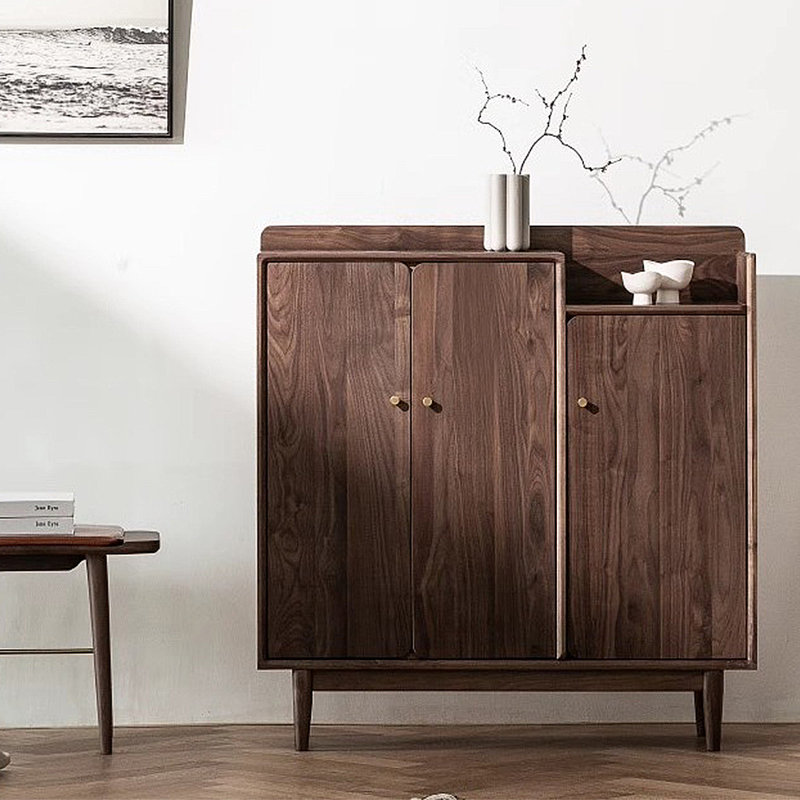 Range-chaussures en bois avec rangement et présentoir décoratif, Bois brun foncé