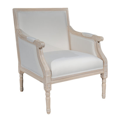 French Accent Chair Traditional Wood Frame Linen Upholstery Distressed Finish Home Decor, Single