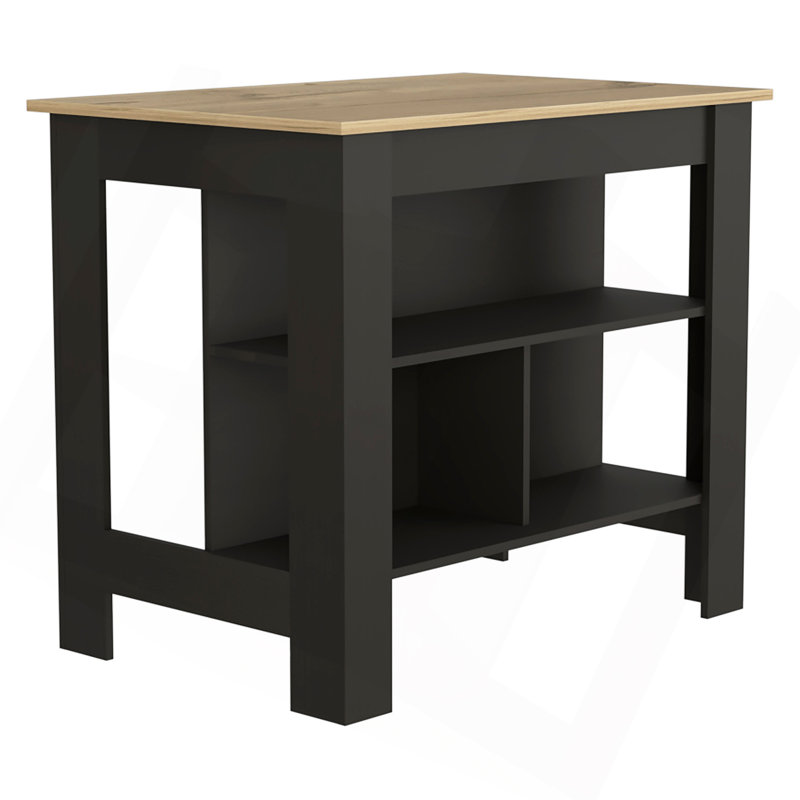 Kitchen Island, Kitchen Table 35" H, Four Legs, Three Open Storage Shelves, Black