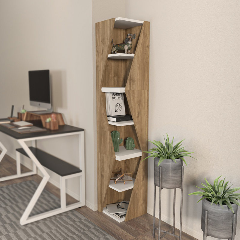 Bibliothèque moderne en noyer et blanc, 63,0 po x 12,6 po x 12,6 po | Panneau de particules durable recouvert de mélamine à 100%, épaisseur: 0,7 pouce | Solution de rangement élégante pour la maison et le bureau, conception peu encombrante