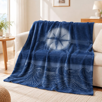 1Pcs Nautical Compass Wave Print Flannel Blanket - Single-Sided;Cozy, Lightweight, and VersatileMachine WashablePerfect for Sofa, Bed, Outdoor UseIdeal Teen Rooms TravelA Thoughtful Gift. Bedding and sofa items