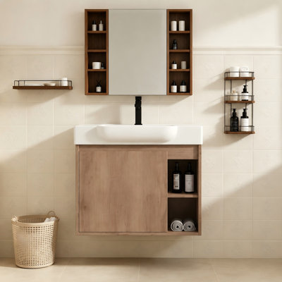 Meuble-lavabo simple 28 po avec lavabo en céramique blanche et porte à fermeture en douceur 28 po