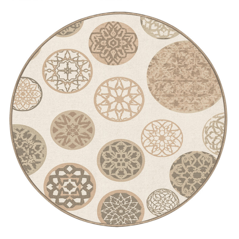 Machine Washable Bensonhurst Casual Moroccan Rug in Beige – Beige Binding, 3' Round