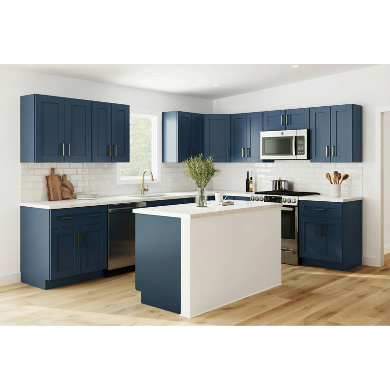 Gallery Now Sherwood 36" Wide Sink Base Cabinet, All-Plywood Construction, Ready to Assemble, Soft-Close, Sherwood Navy, 36