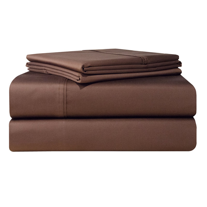Ensemble de draps 100% coton 500 fils, Chocolat, Ensemble de draps pour très grand lit californien