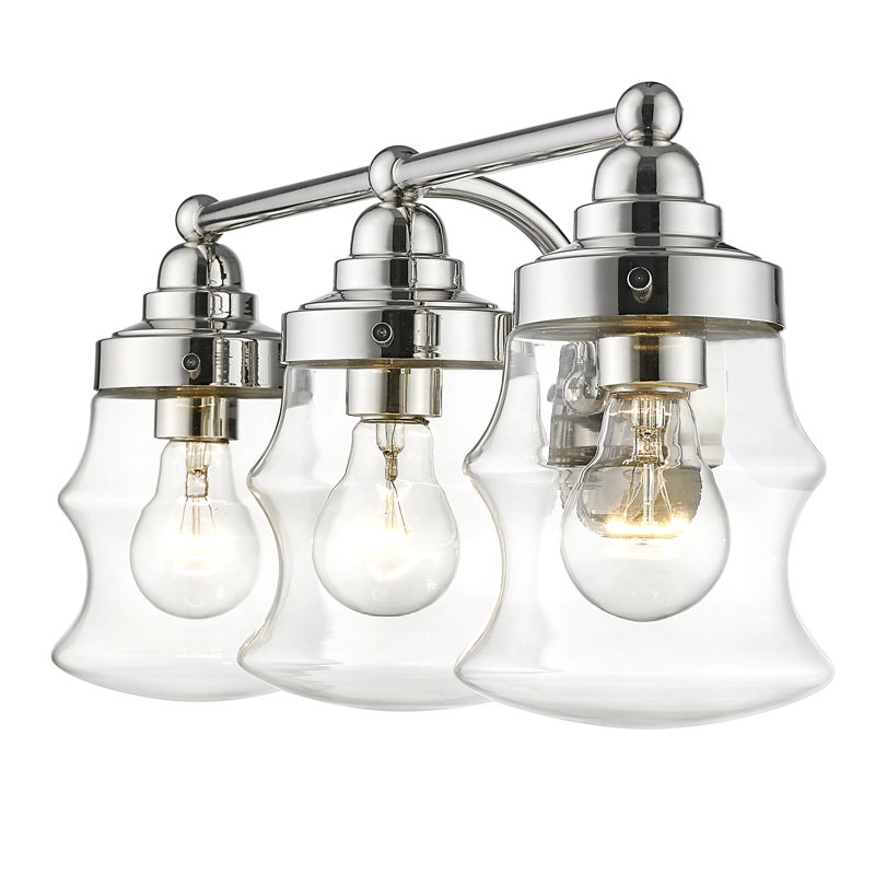 Meuble-lavabo 3 lumières 22 po en nickel poli avec verre transparent., Nickel poli