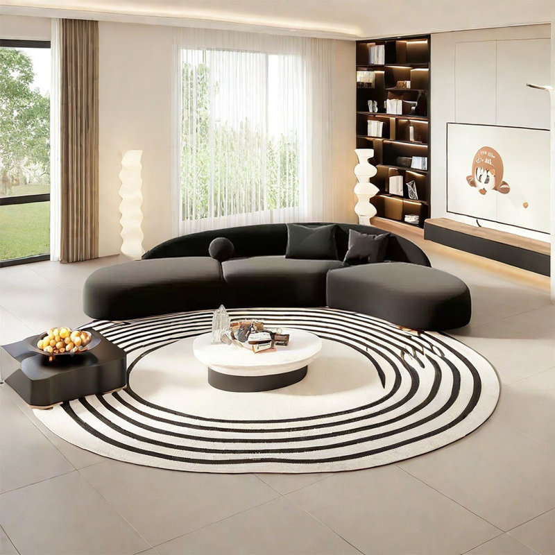 Black curved negotiating sofa, 25.59" H x 165.35" W x 35.43" D, 7