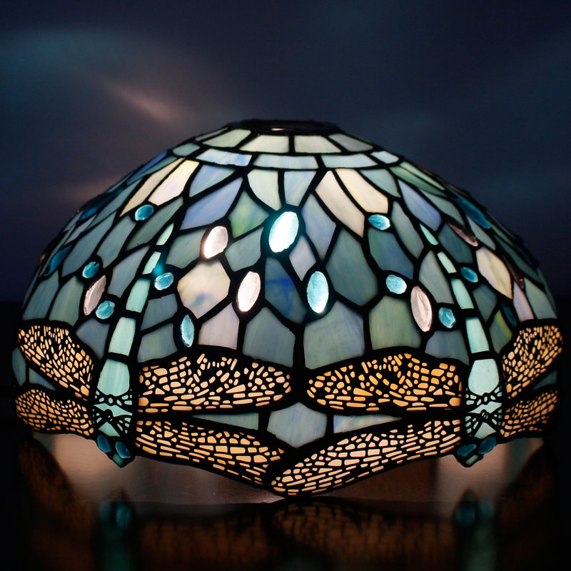 Tiffany Lamp Shade Replacement 12X6 Inch Sea Blue Stained Glass Dragonfly Lampshade Only 1-5/8-Inch