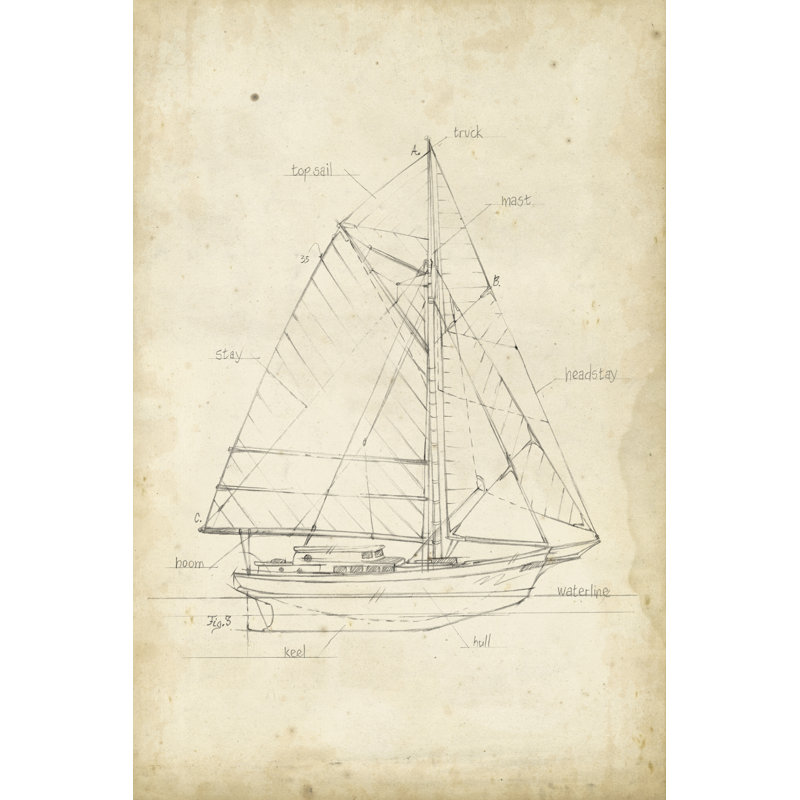 'Sailboat III' by Ethan Harper - Drawing Print, 30cm H x 20cm W, Wrapped Canvas