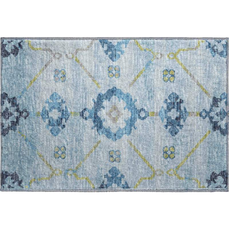Tapis bleu Taquoia AMF122 lavable à la machine de qualité supérieure, Rectangle 1 pi 8 po x 2 pi 6 po