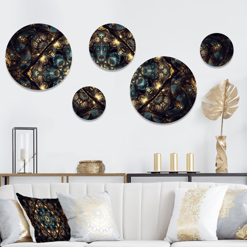 Ensemble de 5 décorations murales bleues et dorées