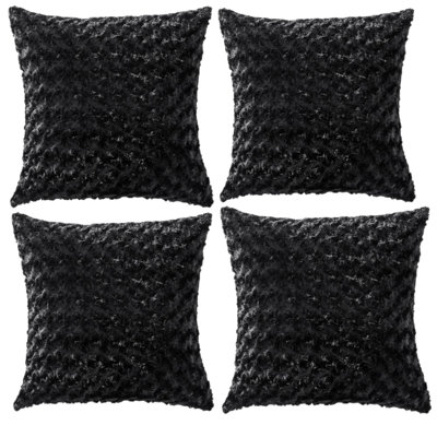 Ensemble de 4 housses de coussin en fausse fourrure de lapin (housse seulement)