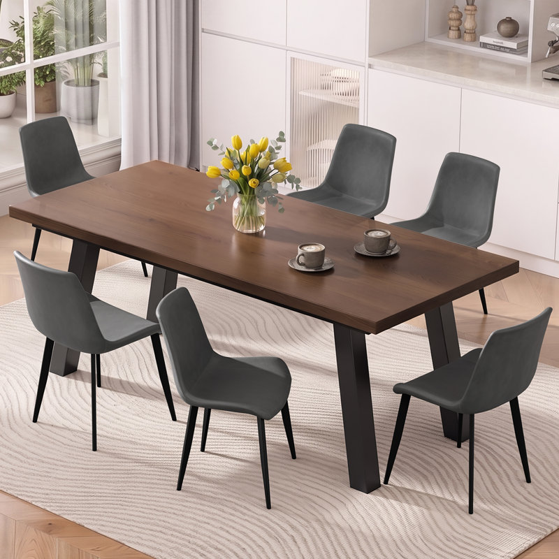 Chaises de salle à manger rembourrées modernes en cuir synthétique avec pieds robustes en métal (ensemble de 6), Gris foncé