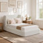 Cadre de lit double en chenille recouverte de tissu nuageux avec tête de lit enveloppante, sommier à compression, montage facile (sans sommier tapissier)-133594308-134965342