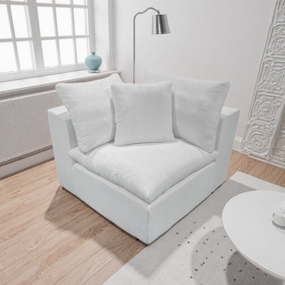 Kreyton 39.4" Cloud Corner Sofa, Compression No-Assembly Sectional Couch, White Chenille