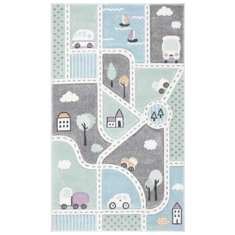 Carousel Kids Town Area Rug In Grey / Light Blue, Rectangle 99 x 160 cm