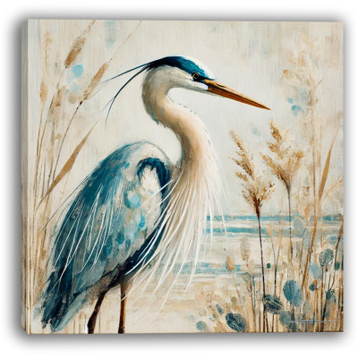 «Graceful Blue Heron in Marshland», art mural sur toile inspiré de la nature