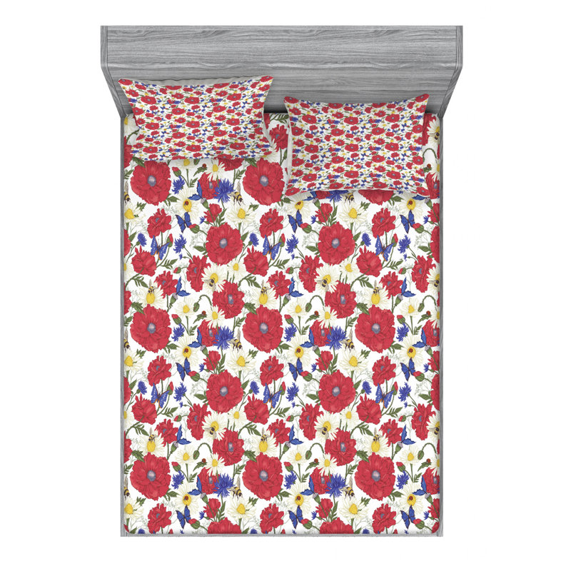 Microfiber Floral Sheet Set, Queen Sheet Set + Fitted Sheet + 2 Pillowcases