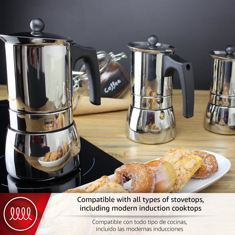 Magefesa Genova Stovetop Espresso Maker, 4-Cup Stainless Steel Moka Pot, Italian Greca Coffee Maker, Suitable for Induction