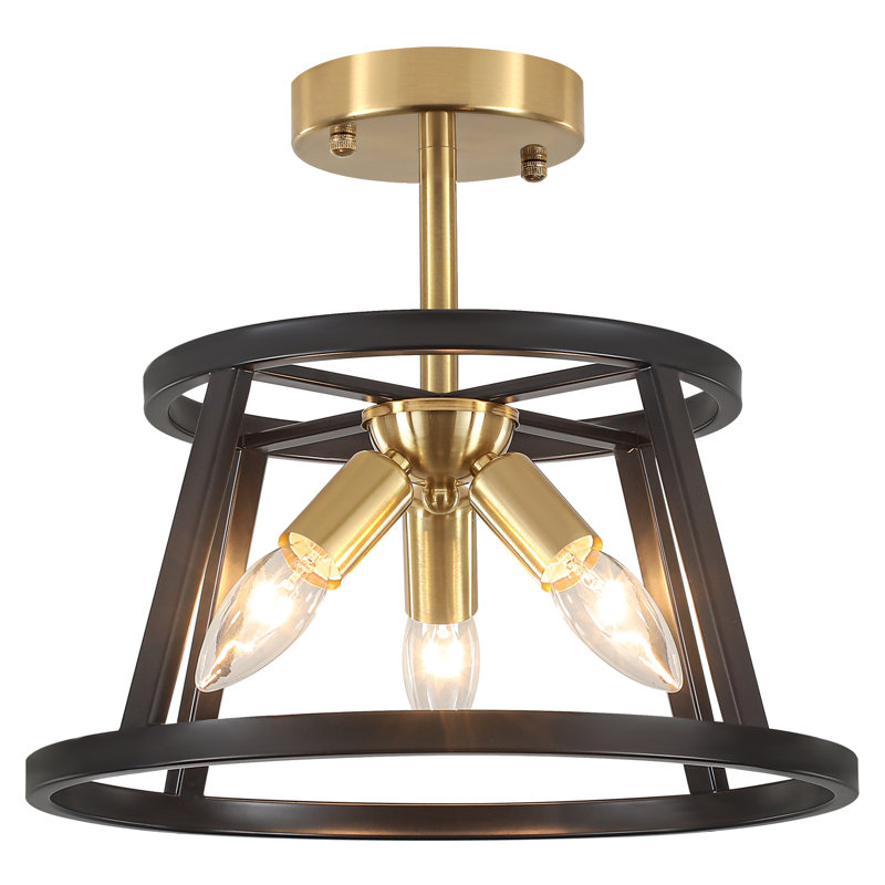 Plafonnier semi-encastré à tambour en métal moderne à 3 lumières Royalston pour salle à manger, salon, chambre à coucher, couloir et entrée