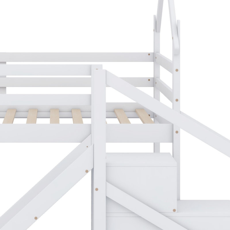 Lit mezzanine ou superposé avec glissade et escalier House, blanc