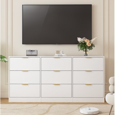 9 Drawer Dresser, 63" Large Deep Chest of Drawers, Wooden Dresser Storage Cabinet with 9 Drawers for Bedroom, Long Dressers for Living Room, Hallway by Latitude Run