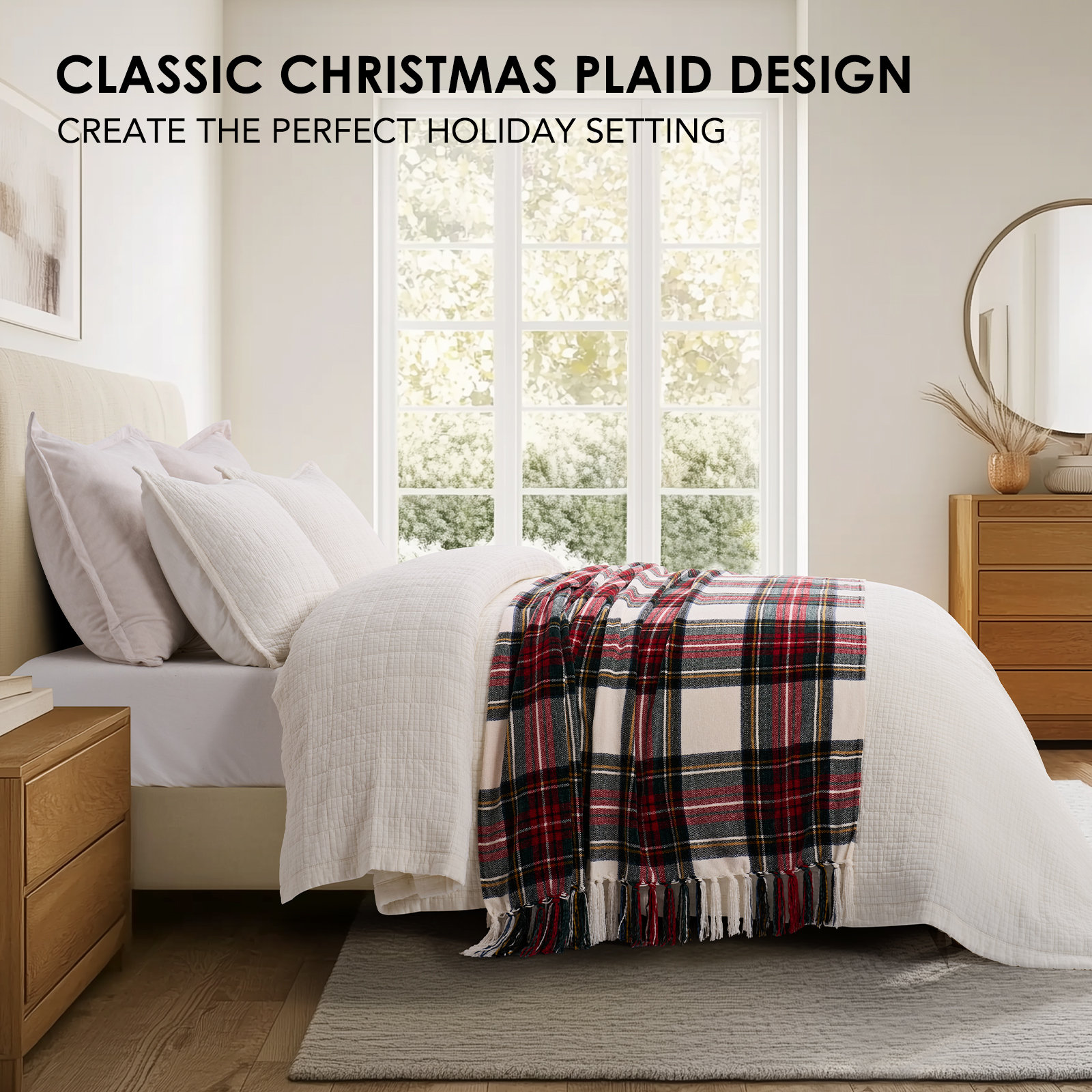 Chenille Throw Blanket, 60" L x 50" W, Christmas Plaid