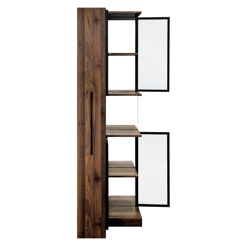 Vitrine à porte en verre de 70 pouces de hauteur, 5 espaces de rangement pour les articles et les ustensiles, conception d'éclairage réglable, panneau de particules 5