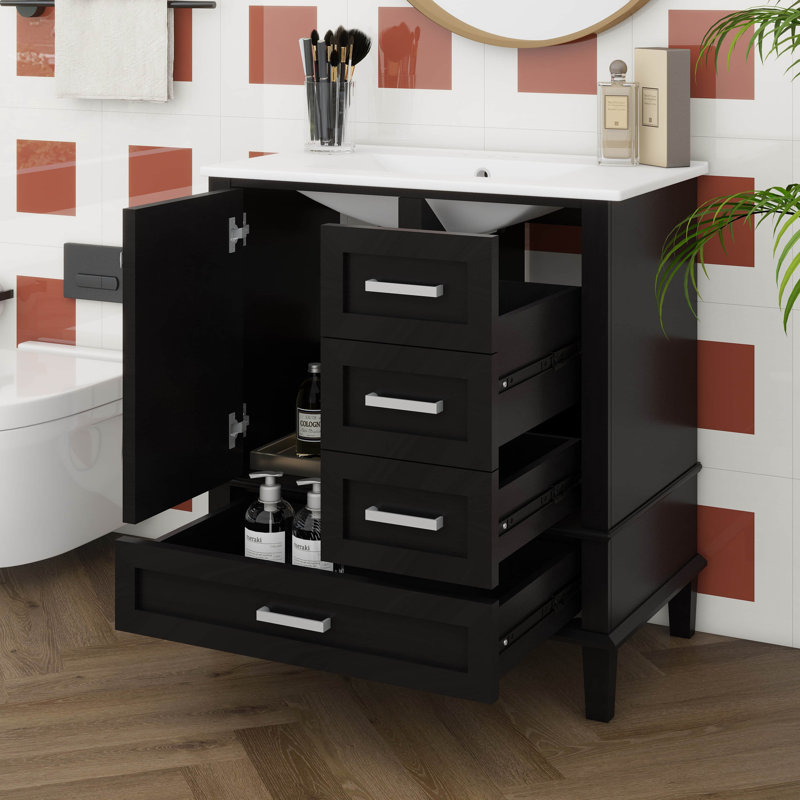 Ensemble d'armoire de salle de bain moderne avec lavabo 30 po, armoire de rangement avec porte à fermeture douce et 3 tiroirs