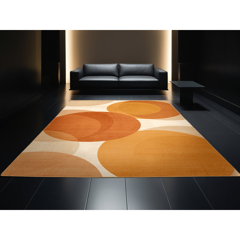 Tapis orange moelleux et moderne doux et moelleux Paramus - reliure brun clair, 7 x 10