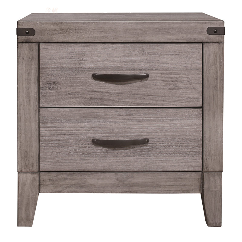 Table de chevet en mélamine durable avec 2 tiroirs et quincaillerie en métal foncé pour le rangement au chevet