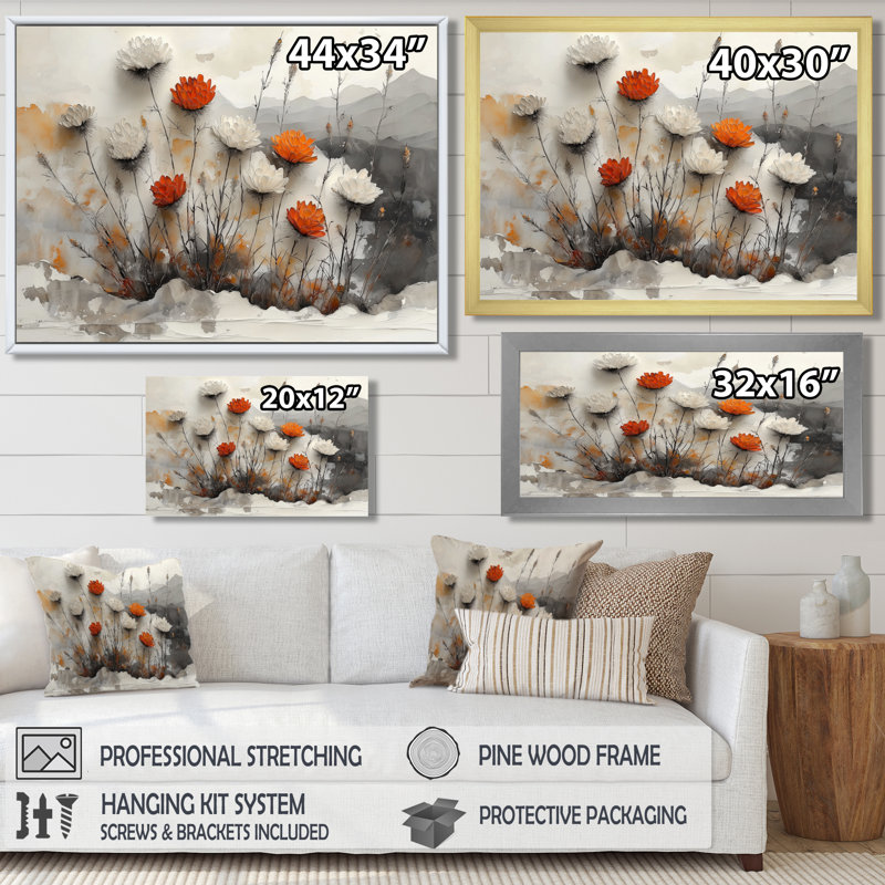 «The Winter Wild Thistle Bloom I - Thistle», art mural, H 30 po x l 40 po, Impression encadrée flottante, Crème, crème