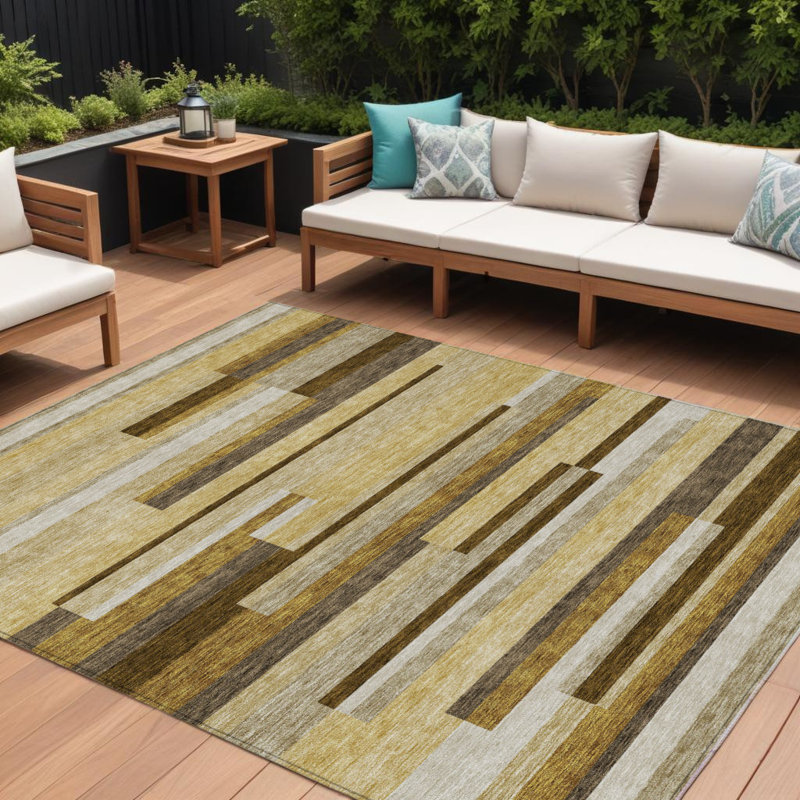 Tapis intérieur lavable rayé doré 9 pi x 12 pi