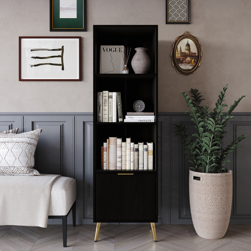 70''H x 23.6''W 4 Tier Standard Wood Storage Bookcase, Black