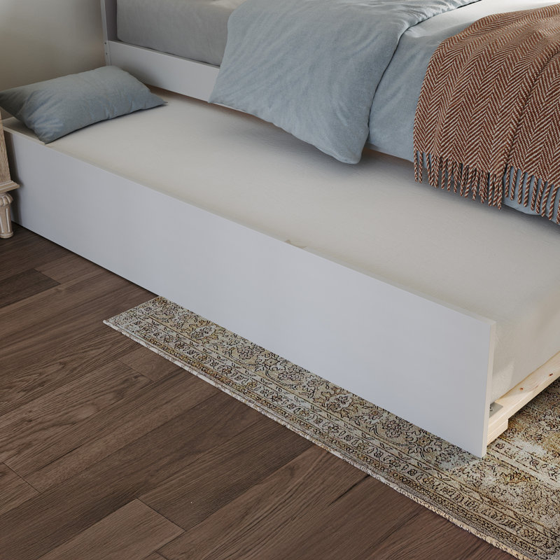 Lit gigogne escamotable en bois massif Rasnick, Très grand simple, Blanc