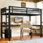 Lit mezzanine simple en métal noir avec prise de courant, DEL, bureau pour les jeux et les loisirs productifs, espace, réduction du bruit, cadre solide, station de charge, bricolage, protection, installation rapide