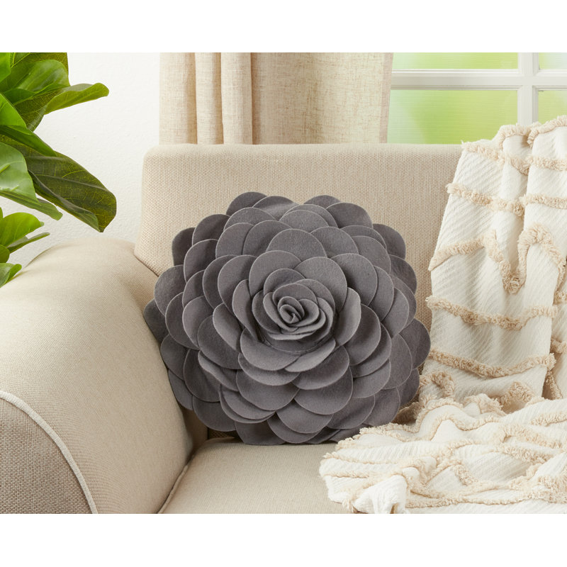 Slate Round Flower Design 16" Polyester Throw Pillow