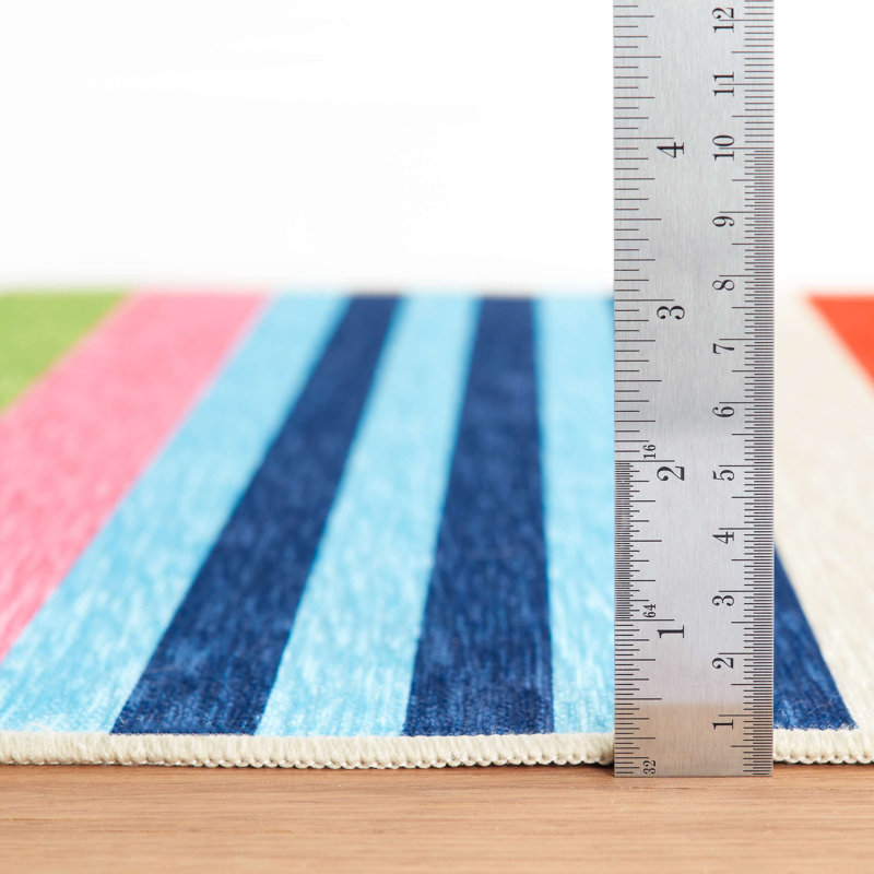 Beach Stripe Multi Machine Printed Washable Rug, Rectangle 6' x 9'