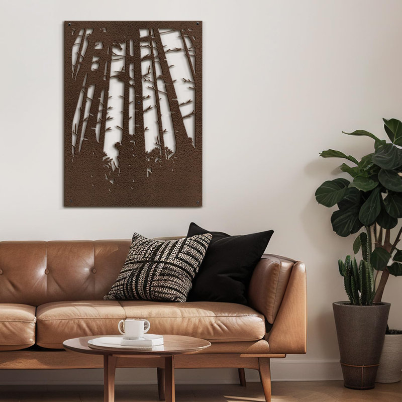 Enchanted Tree with Foliage Décoration murale abstraite moderne suspendue en métal, H 36 po x l 26,47 po x P 0,05 po, Brun
