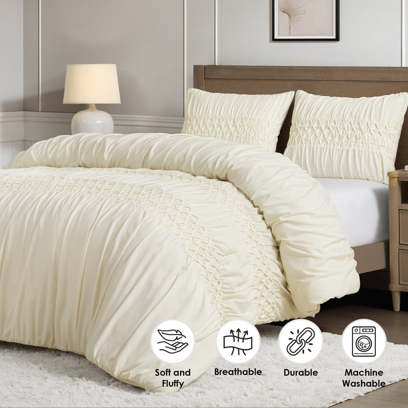 Ash 3pc Tufted Textured Reversible Comforter Set, Full/Queen, 3, Cream